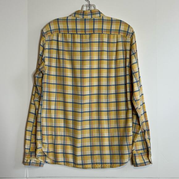 Lucky Brand California Fit Plaid Button Front Shirt Yellow Blue Mens Small - Picture 6 of 14